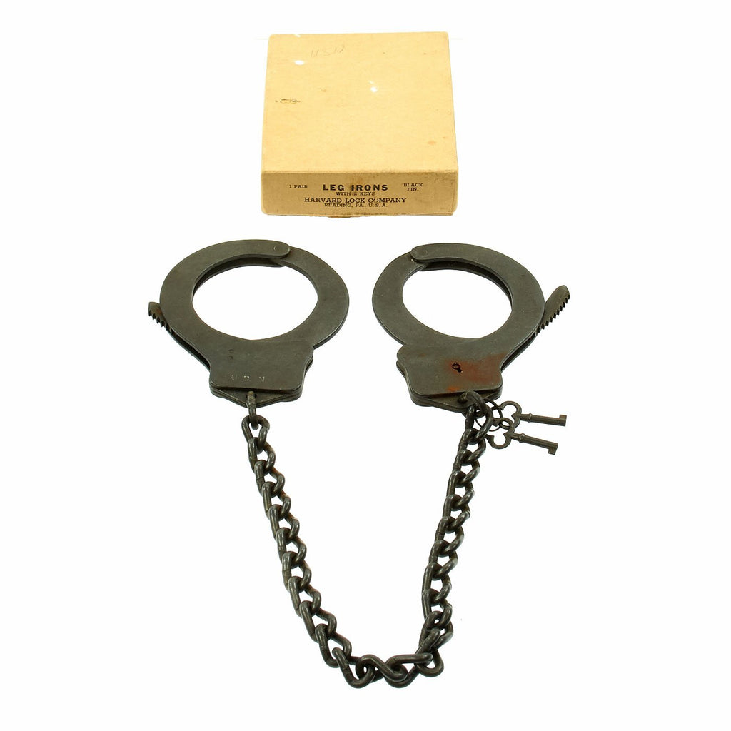 Original WWII U.S. Navy Leg Irons by Harvard Lock Company Unissued in Box with 2 Keys Original Items