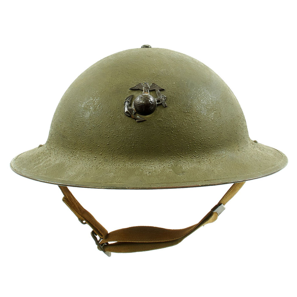 Original U.S. WWII USMC Marine M1917A1 Kelly Helmet - Battle of Wake Island Original Items