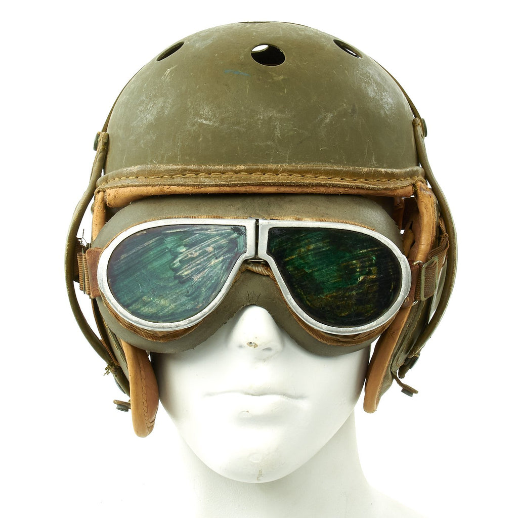 Original U.S. WWII M38 Tanker Helmet by Rawlings with Period Goggles - Size 7 3/8 Original Items