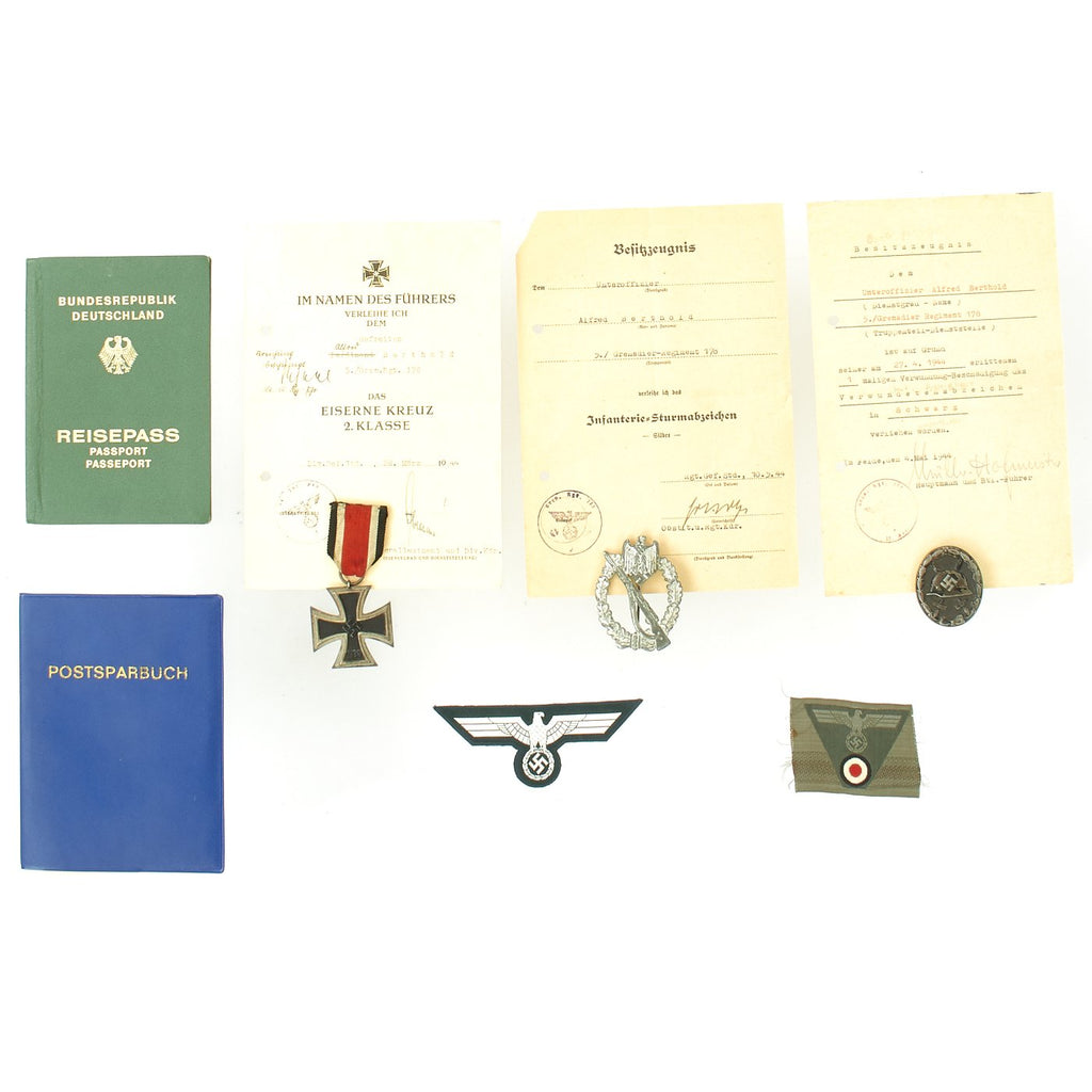 Original German WWII Grenadier-Regiment 178 Named Unteroffizier Medals - Certificates - Passport Grouping Original Items