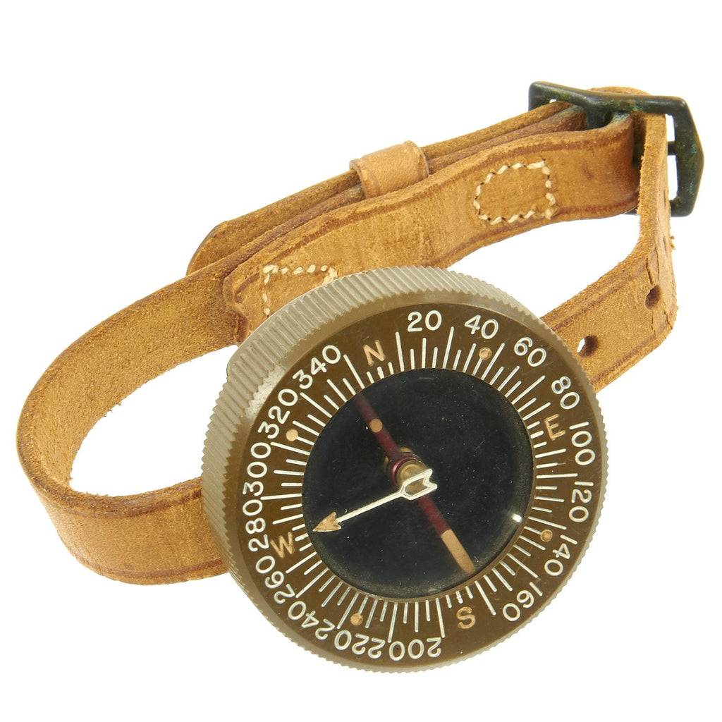 Original U.S. WWII Paratrooper Wrist Compass by Superior Magneto Corporation with Leather Wristband Original Items