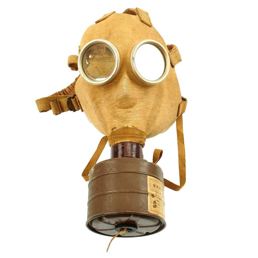 Original Imperial Japanese WWII Gas Mask with Filter and Paper Label - Excellent Condition Original Items