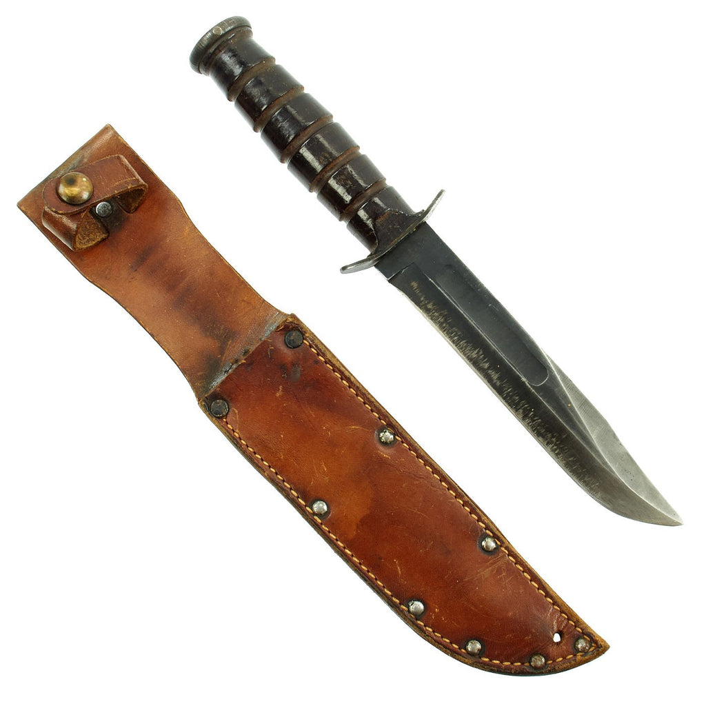 Original U.S. WWII USMC Mark 2 KA-BAR Fighting Knife by CAMILLUS with Leather Scabbard Original Items