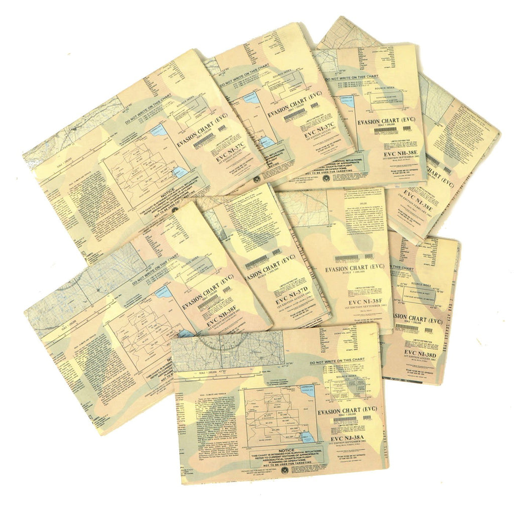 Original U.S. Iraq War Escape and Evasion Chart (EVC) Collection - Set of 9 Original Items