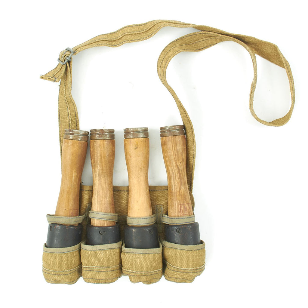 Original Vietnam War Chinese Type 67 Set of 4 Training Stick Grenades in North Vietnamese Carrier - Inert Original Items