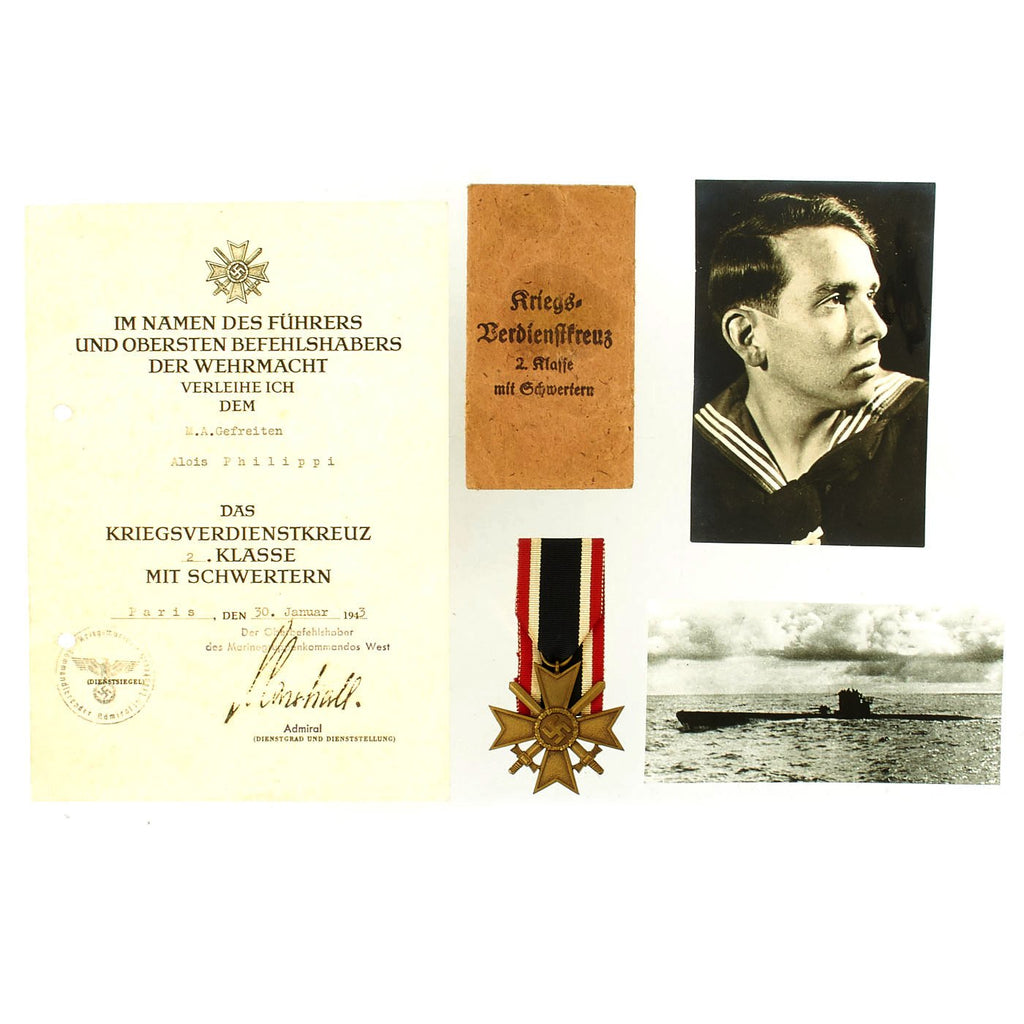 Original German WWII Identified Kriegsmarine War Service Cross Medal with Award Document, Packet and Photo Original Items