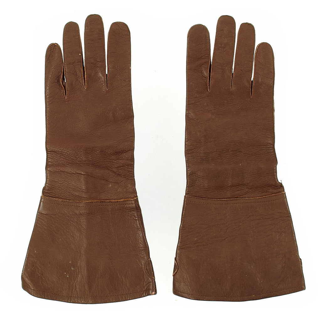 Original German WWII Luftwaffe Unit marked Long Leather Gauntlet Flight Gloves by Friedrich Dorner - dated 1939 Original Items