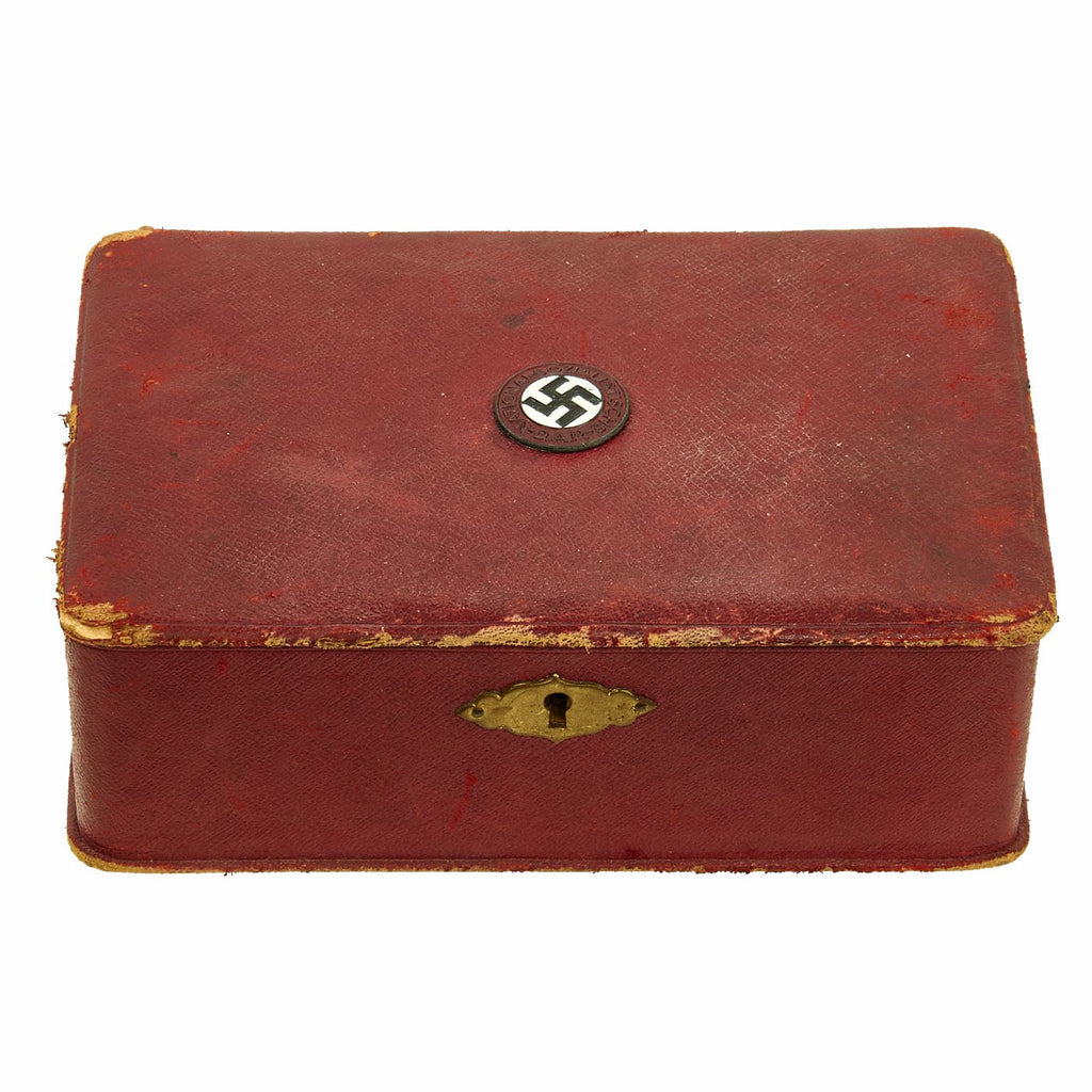 Original German WWII Custom Keepsake Box with Inset NSDAP Party Enamel Membership Badge Pin Original Items