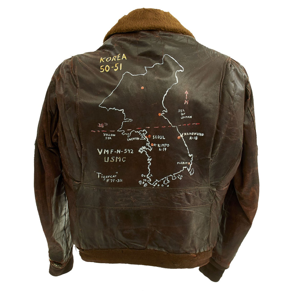 Original U.S. Korean War VMF-N-542 Bateyes Radio Operator Svoboda Painted G-1 Leather Flying Jacket Original Items