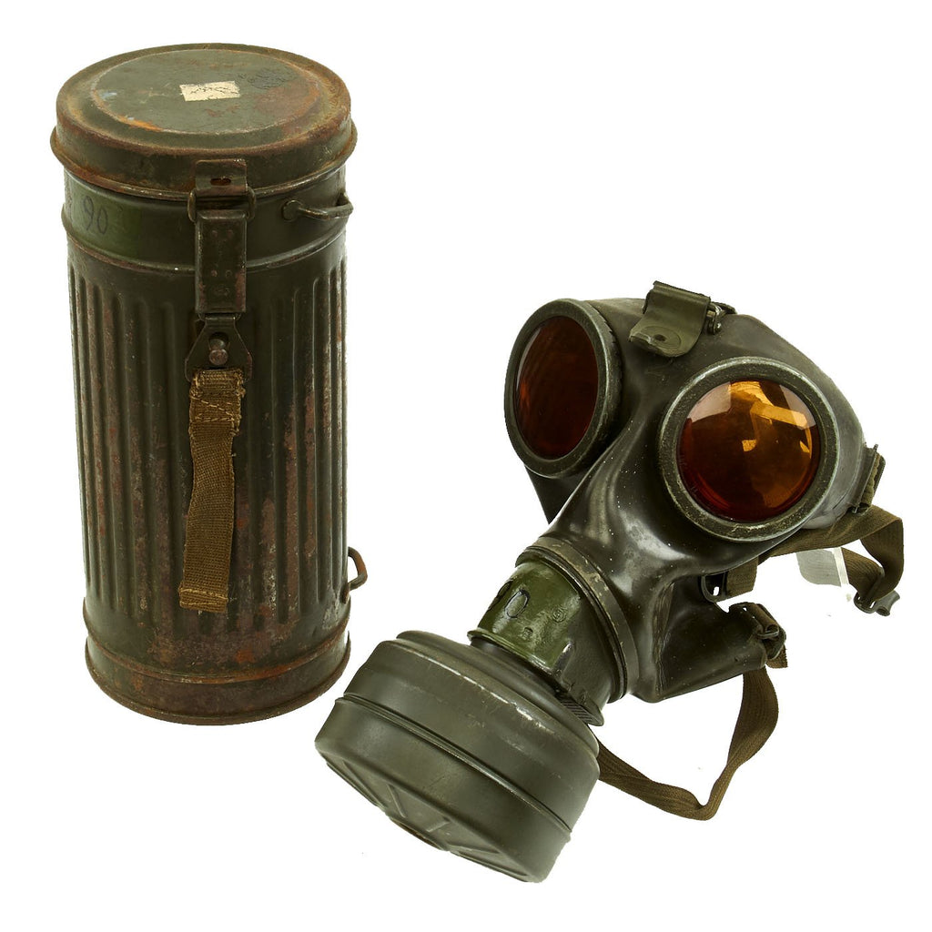 Original German WWII Named 1941 dated Size 2 M38 Gas Mask with Filter, Can, & Spare Lenses Original Items