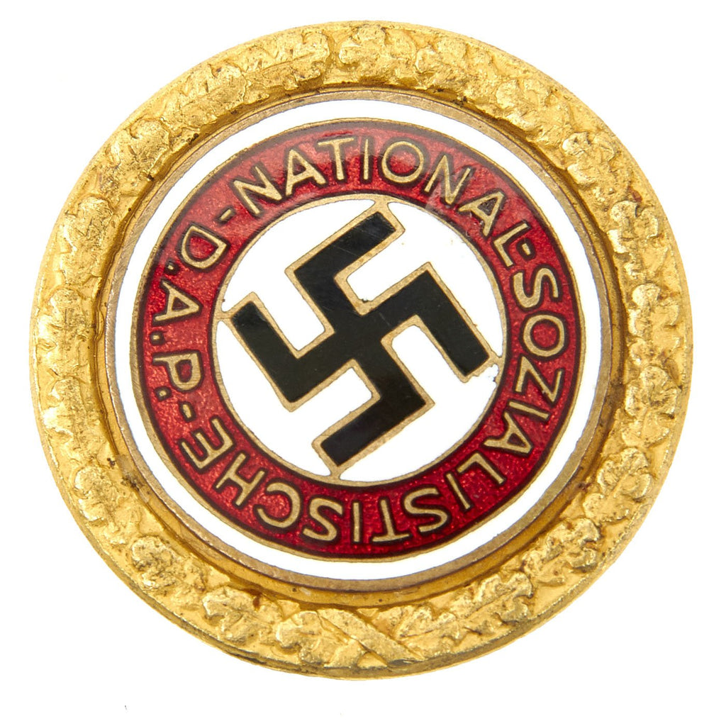 Original German WWII Golden NSDAP Party Enamel Membership Badge Pin by Deschler & Sohn - Member 6891 Original Items