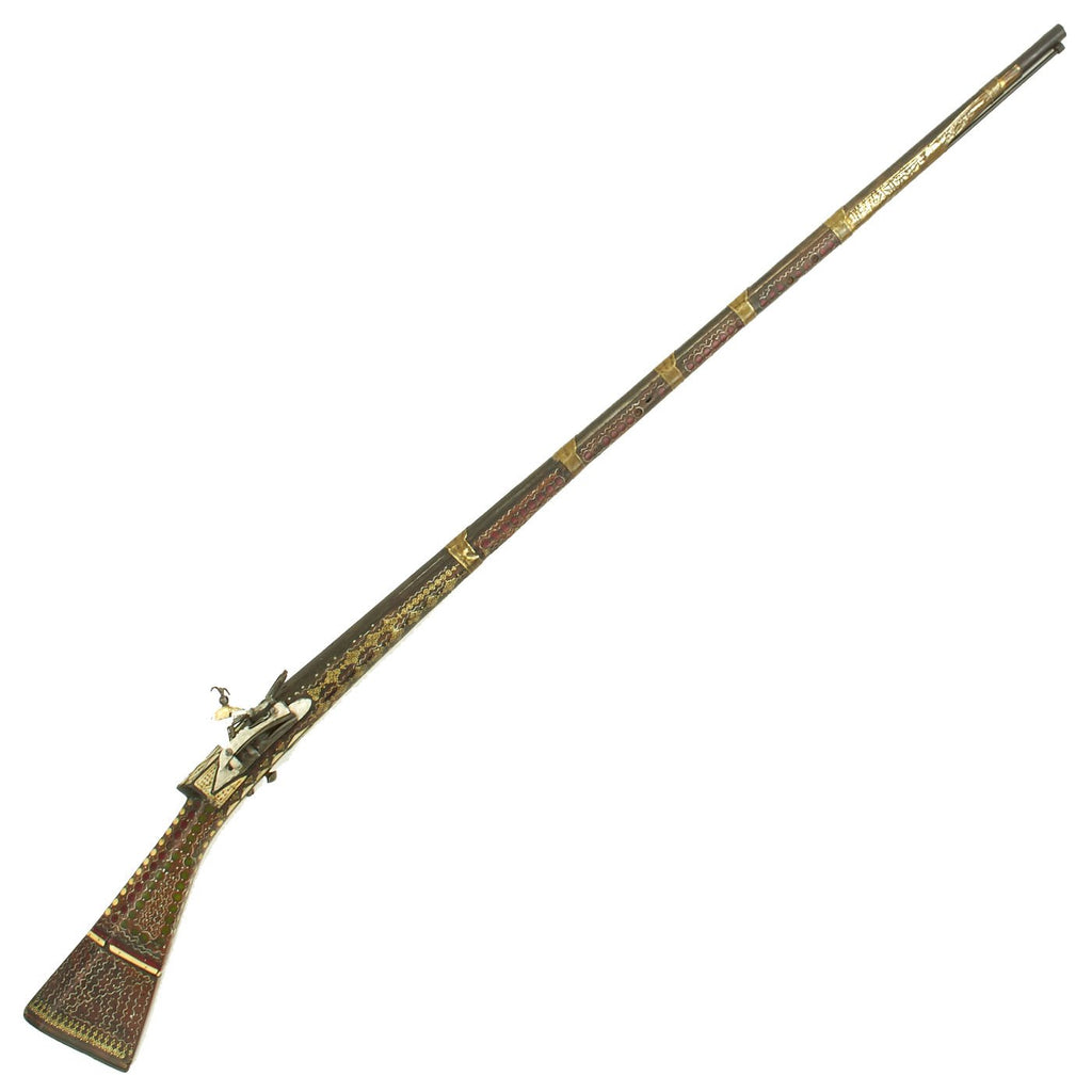 Original Caucasian Miquelet Lock Jezail Musket with Extensively Inlaid Ornate Stock c. 1800 Original Items