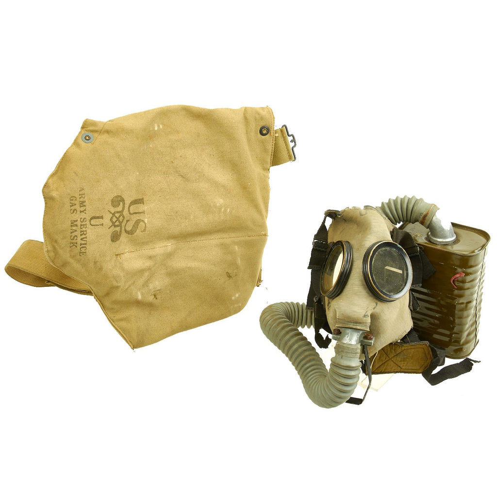 Original U.S. Early WWII M1A2 Service Gas Mask with MIXA1 Filter and MIVA1 Gas Mask Bag Original Items