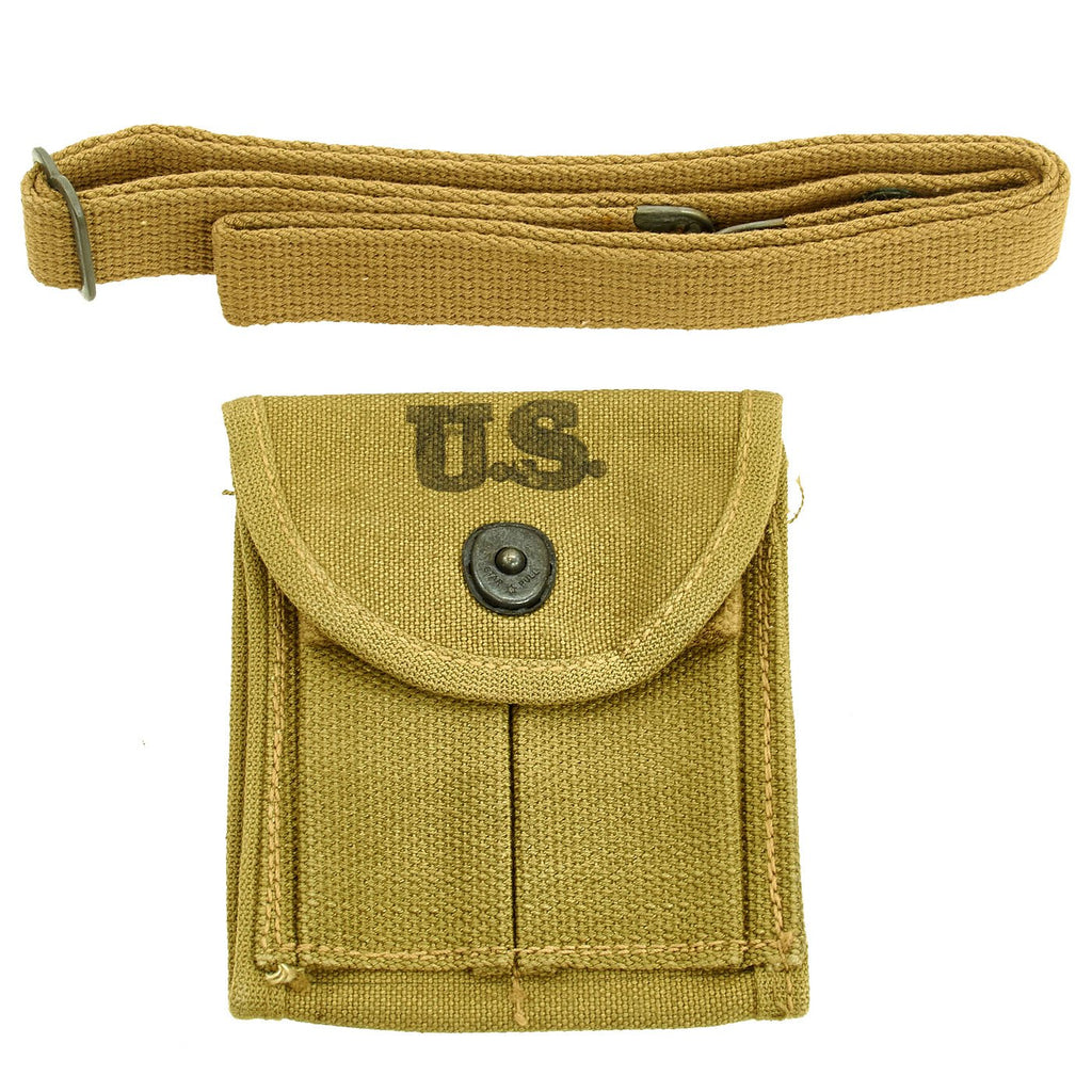 Original U.S. WWII Unissued M1 Carbine Ammo Pouch & Canvas Web Sling with Keeper - Both Dated 1943 Original Items