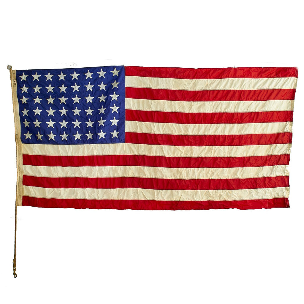 Original U.S. Korean War Era 48 Star Nylon National Flag with Attachment Hardware - 40" x 71" Original Items