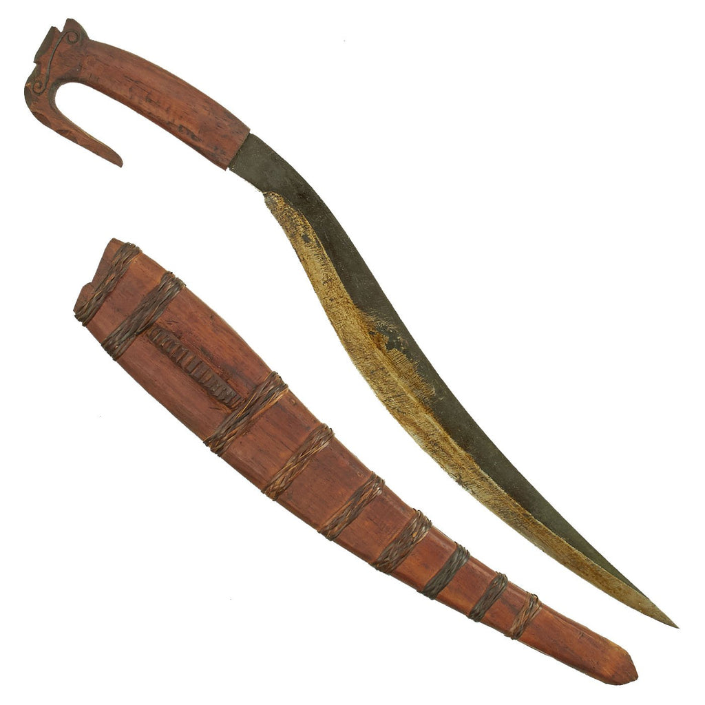 Original U.S. WWII Bring Back Philippine Moro Curved Blade Knife with Scabbard Original Items