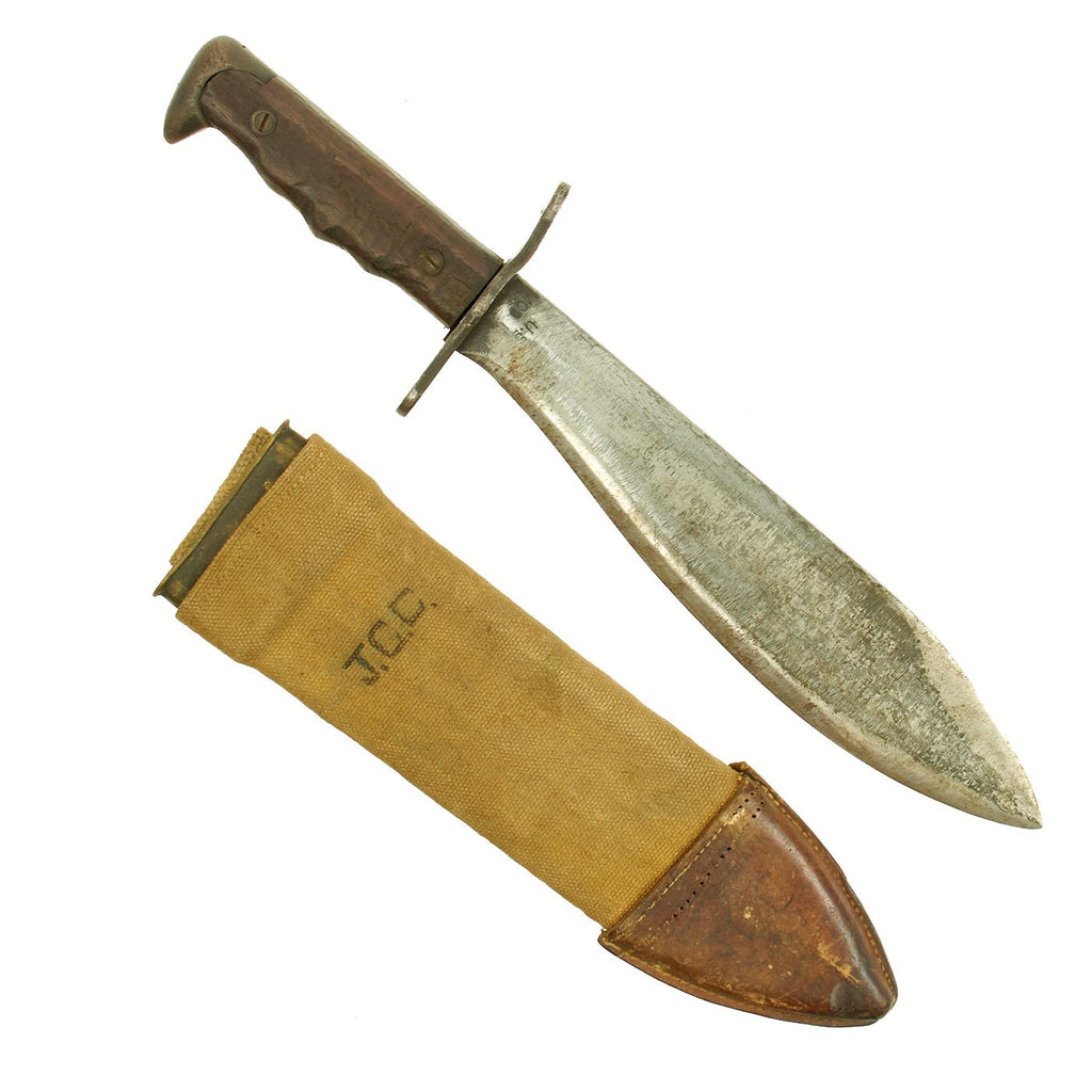 Original U.S. WWI Model 1917 Bolo Knife by Plumb Philadelphia with Named Canvas Scabbard - dated 1918 Original Items