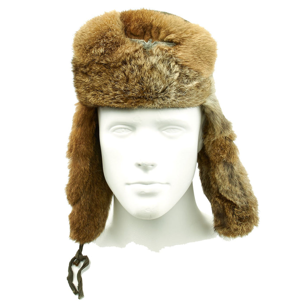 Original German WWII Eastern Front White Rabbit Fur Winter Hat with Maker Markings - size 57 Original Items