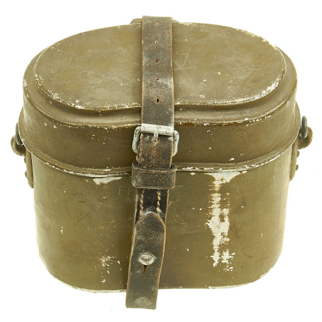 Original German WWII M31 Aluminum Mess Kit Kochgeschirr with Leather Strap - Dated 1941 & 43 Original Items