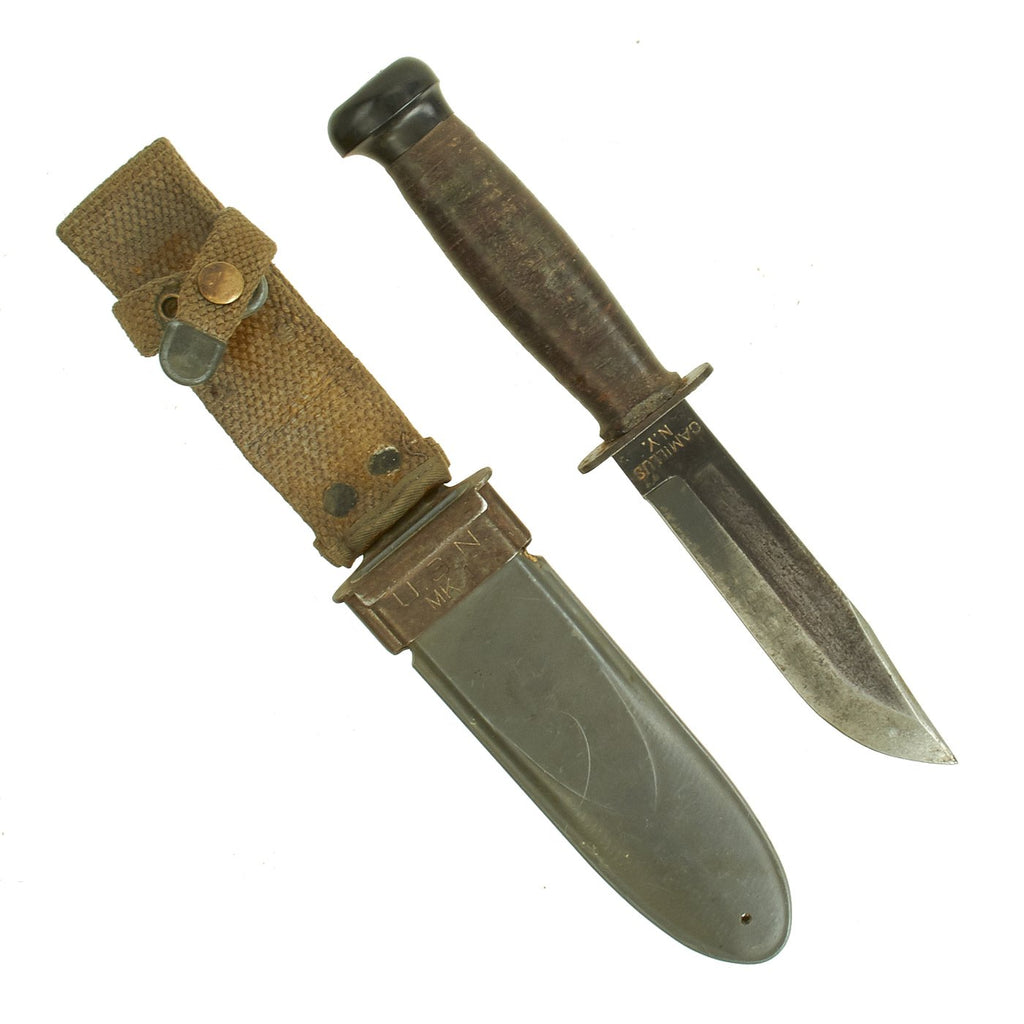 Original U.S. WWII Navy USN Mark 1 Fighting Knife by CAMILLUS with Mk1 Scabbard Original Items