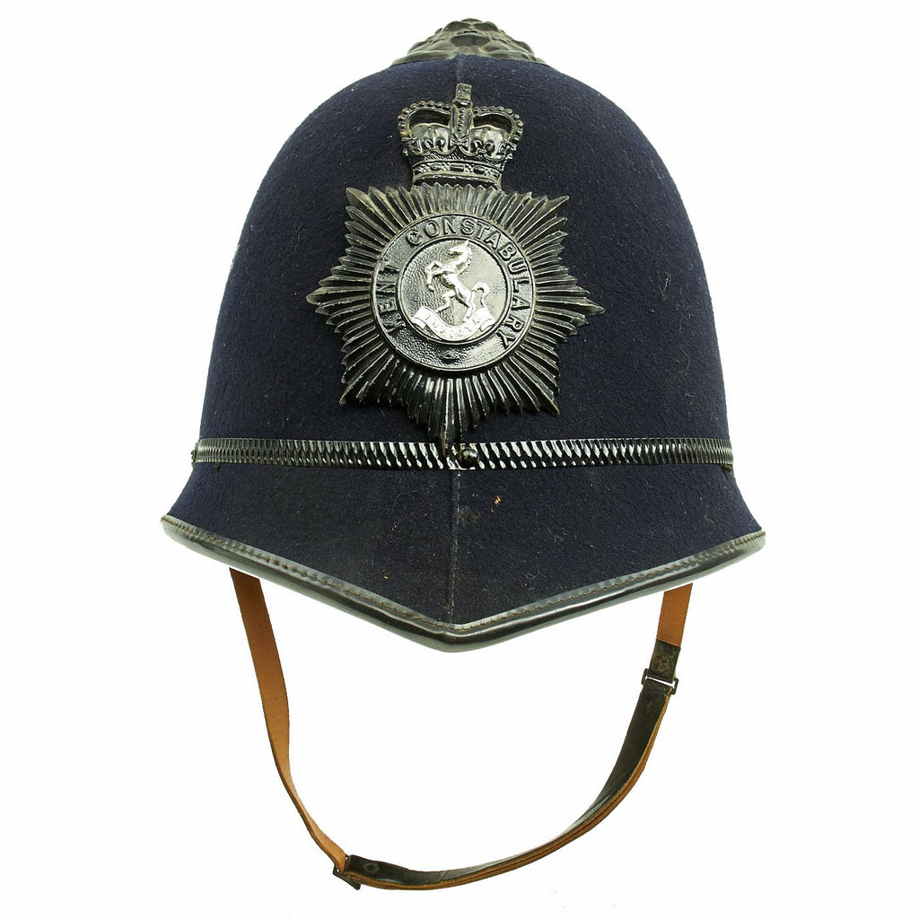 Original British Queen's Crown Rose Top Kent Constabulary “Blackout” Police Bobby Helmet - size 7 1/8 Original Items