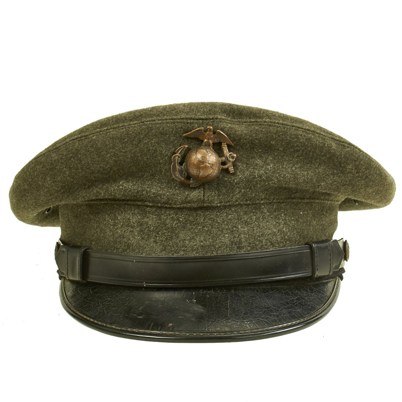 Original U.S. WWII Marine Corps OD Green Wool Visor Cap in size 7 - USMC