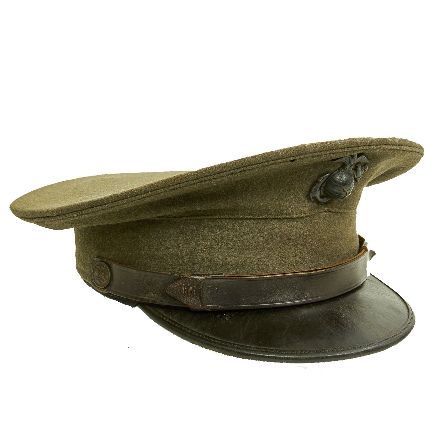 Original U.S. WWII Named Marine Corps OD Green Wool Visor Cap