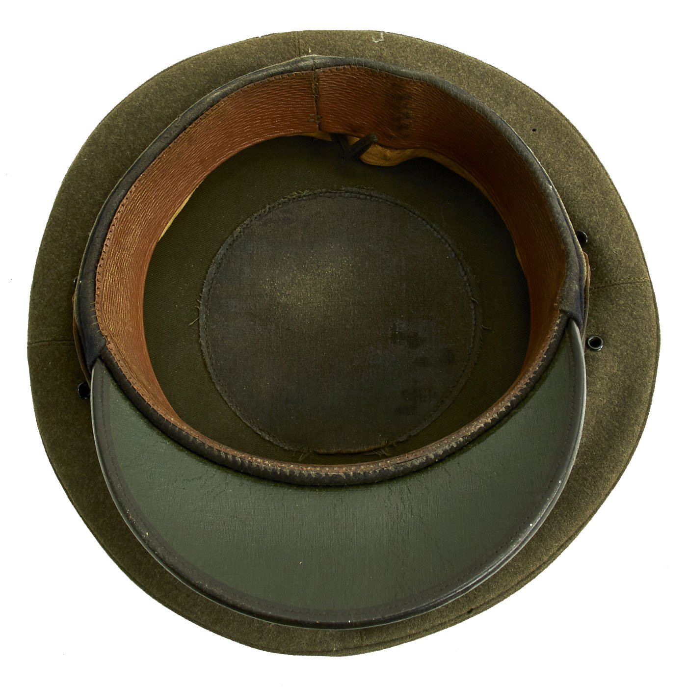 Original U.S. WWII Named Marine Corps OD Green Wool Visor Cap