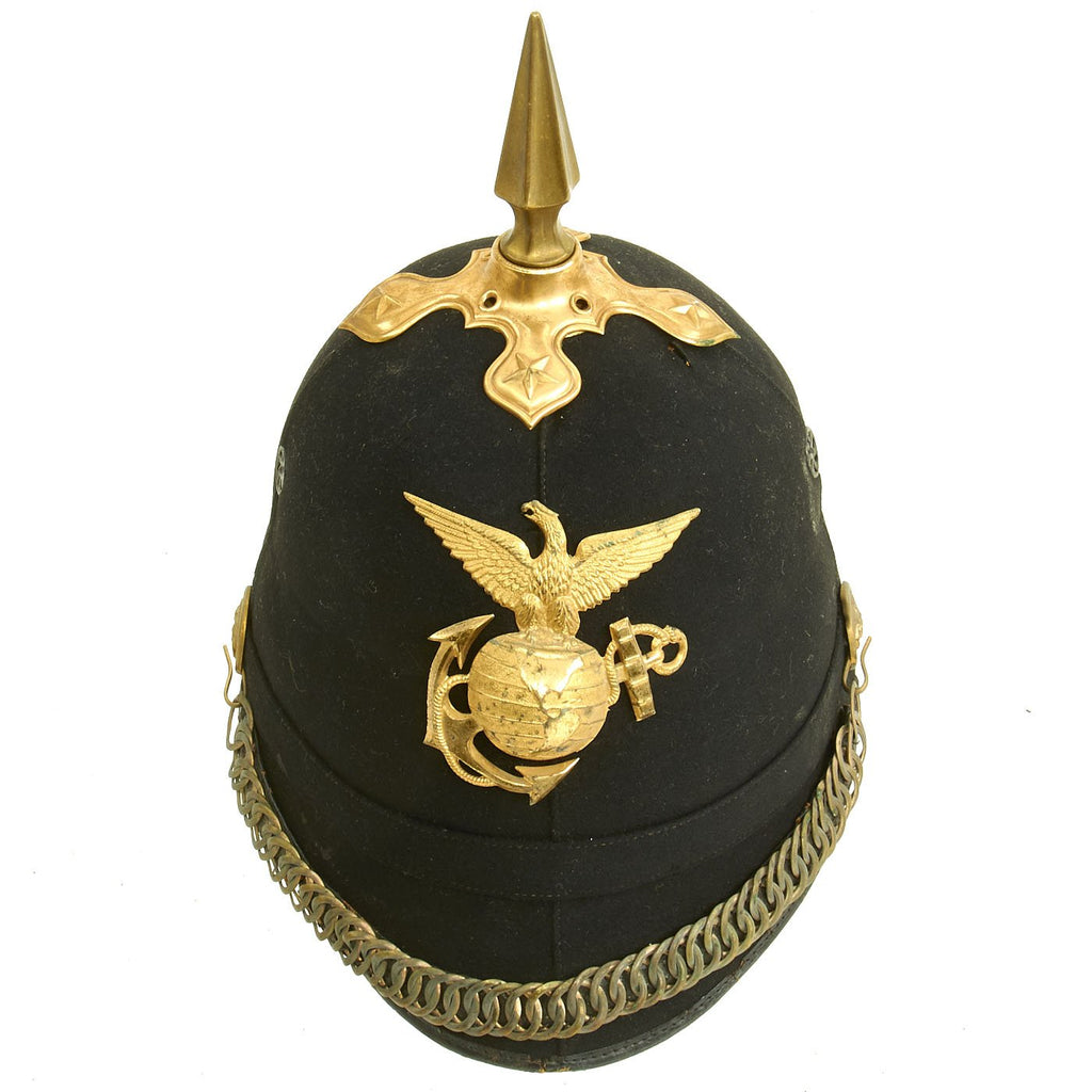 Original U.S. Marine Corps Model 1892 Officer's Dress Spiked Helmet with Brass Ring Chin Strap Original Items