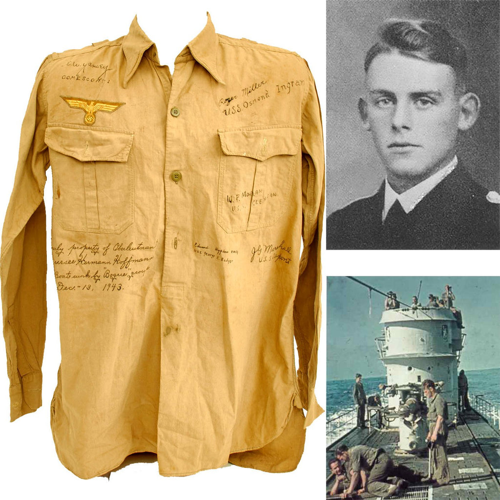 Original German WWII Kriegsmarine Sunk U-Boat U-172 Captain Captured Shirt Signed by U.S. Navy Sailors Original Items