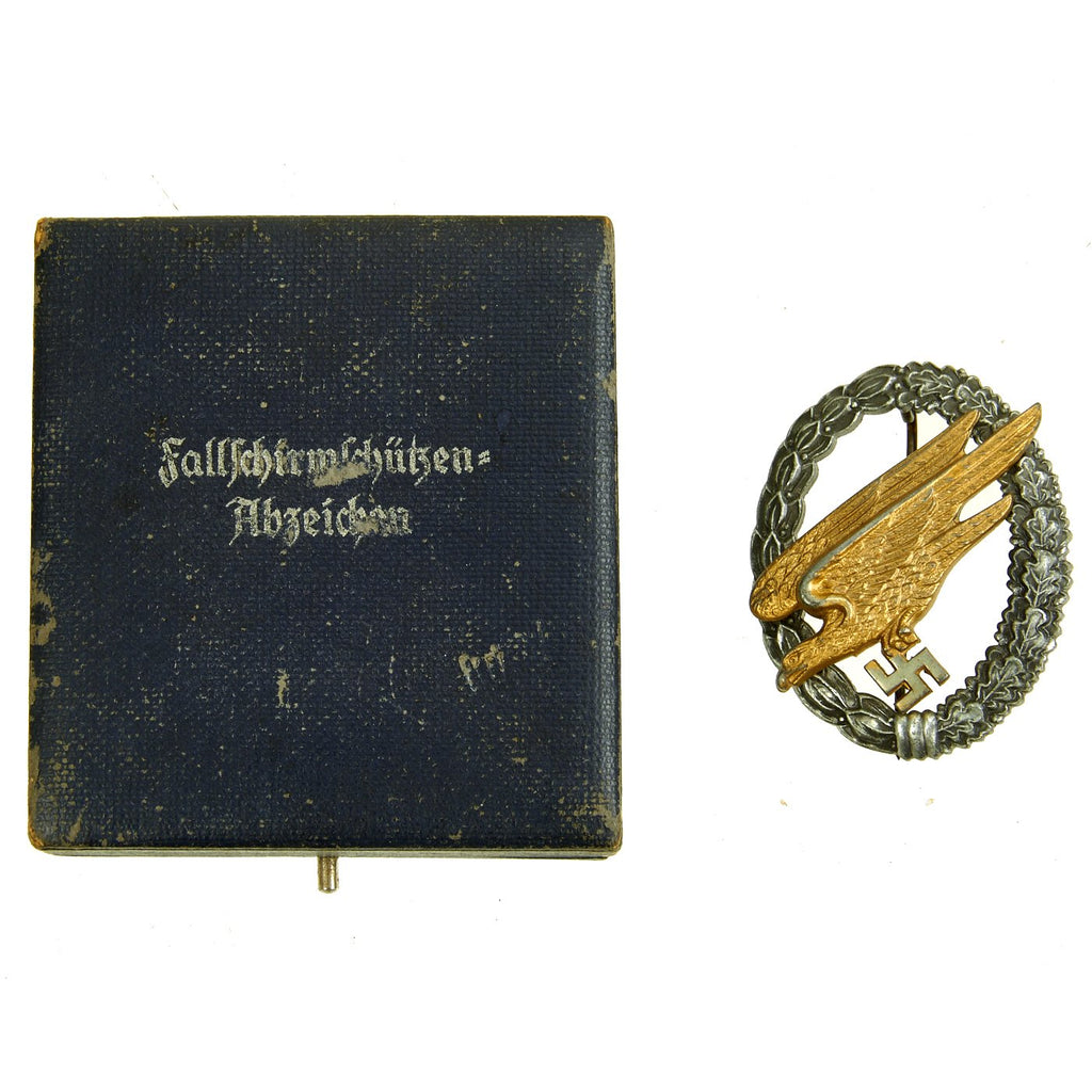 Original German WWII Cased Lufwaffe Paratrooper Fallschirmjäger Badge by Berg & Nolte - Parachutist Badge Original Items