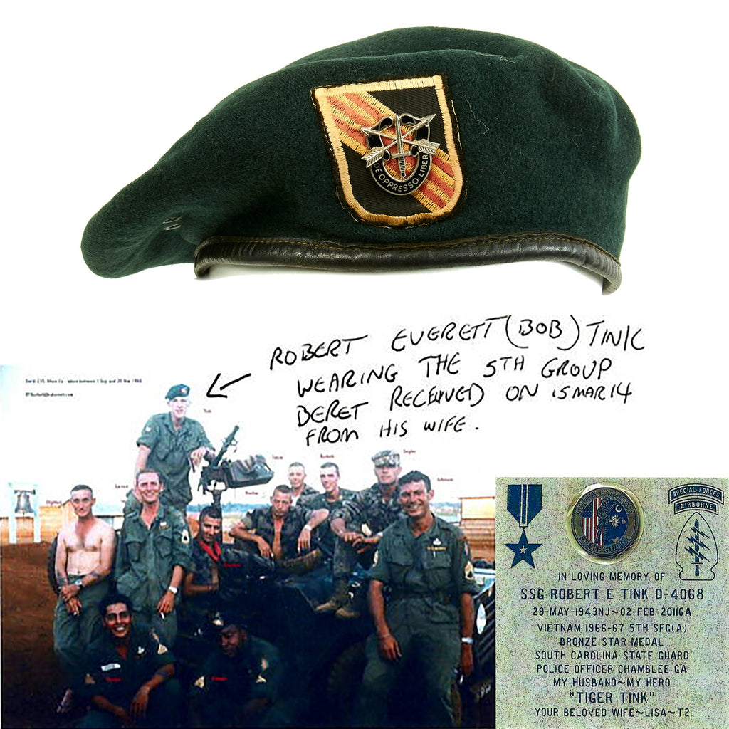 Original U.S. Vietnam War Identified 5th Special Forces Group Green Beret Original Items