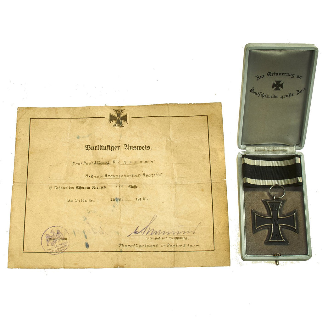 Original Imperial German WWI Cased Iron Cross 2nd Class 1914 by Louis Werner with Award Document Original Items