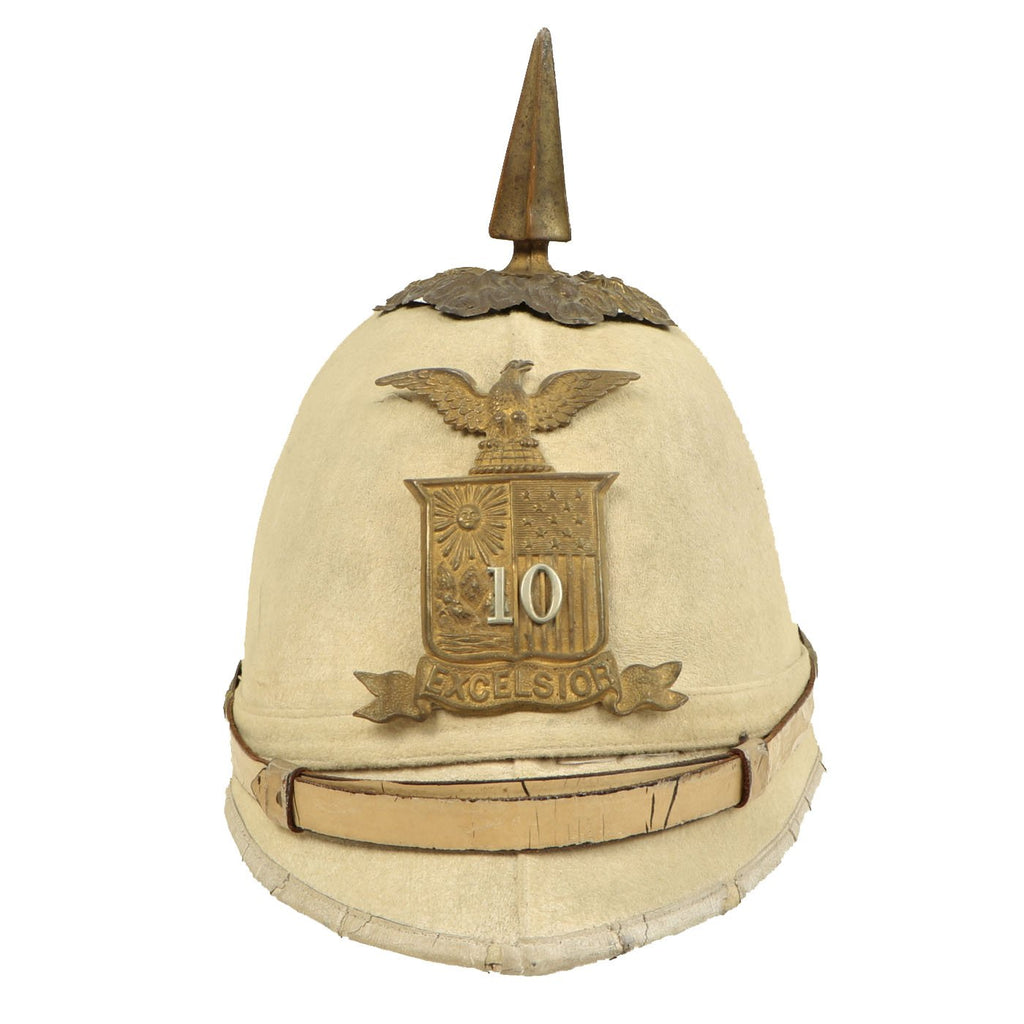 Original U.S. M1881 White Infantry Spiked Pith Helmet with Excelsior Brigade Front Plate - size 6 7/8 Original Items