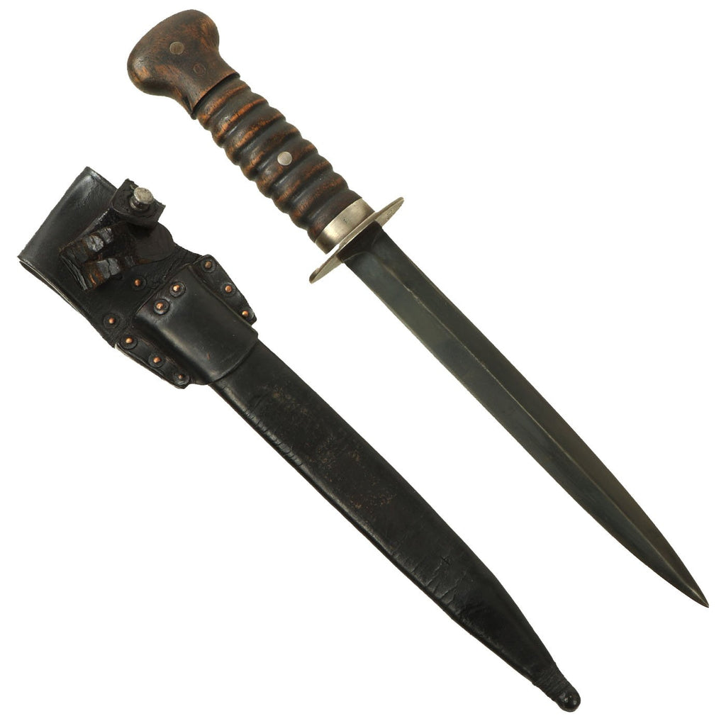 Original Dutch WWI M-1915 Stormdolk Commando Knife with Leather Scabbard Original Items