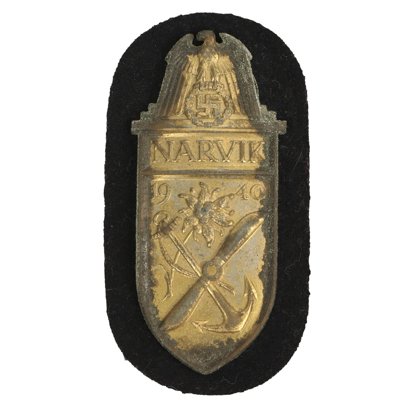 Original German WWII Gold Kriegsmarine Narvik Shield Award with Backpl –  International Military Antiques