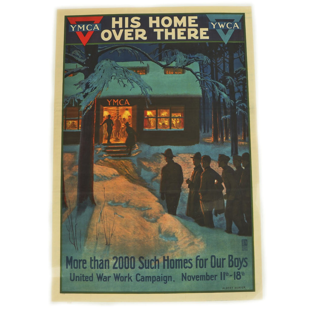 Original U.S. WWI 1918 His Home Over There YMCA Poster by Albert Herter Original Items