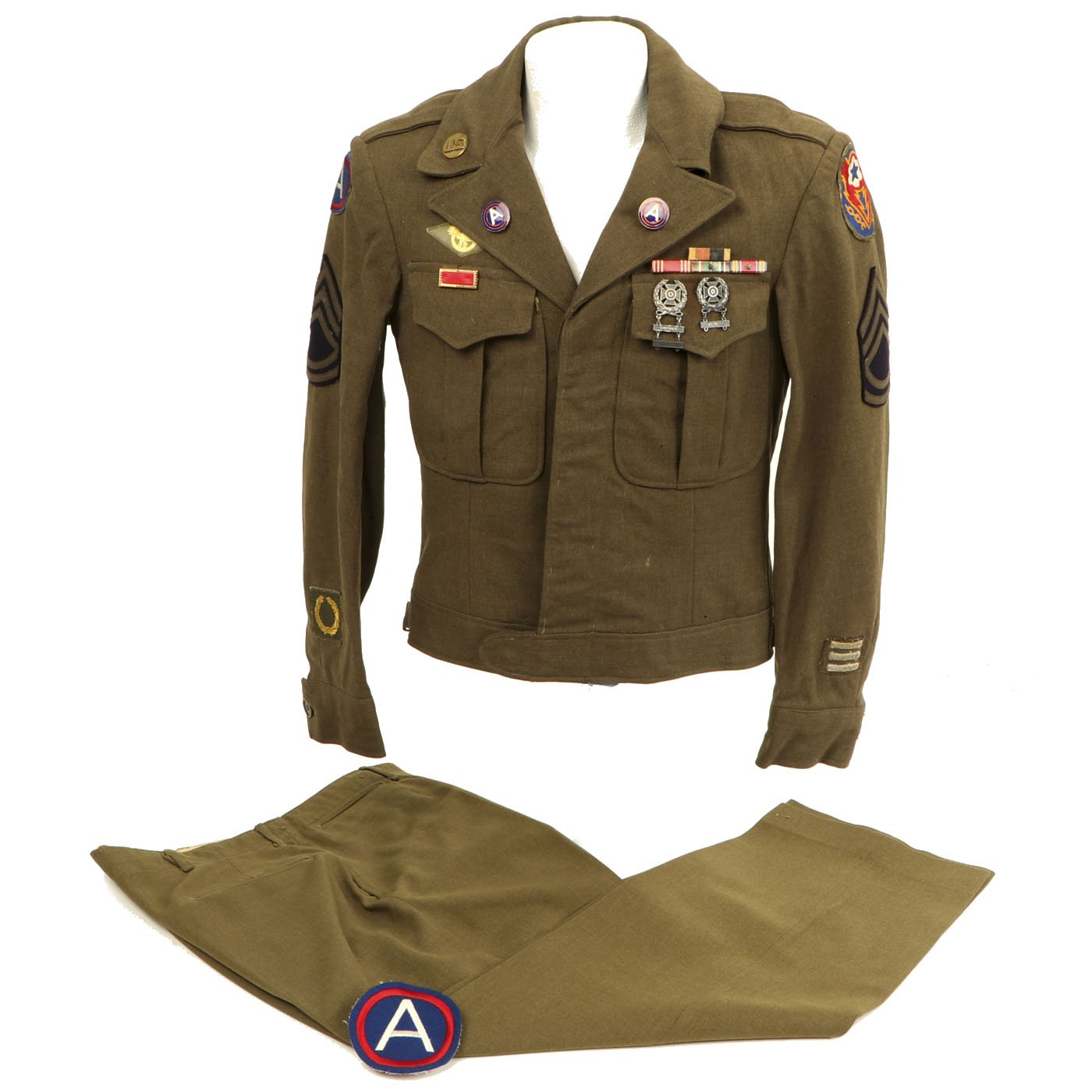 Original U.S. WWII Patton Their Army Technical Sergeant Ike Jacket Uniform  with Distinctive Unit Insignia