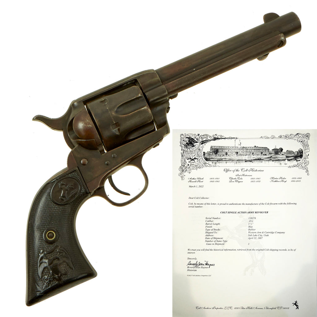 Original U.S. Colt .45cal Single Action Army Revolver made in 1886 with 5 1/2" Barrel & Factory Letter - Serial 118376 Original Items