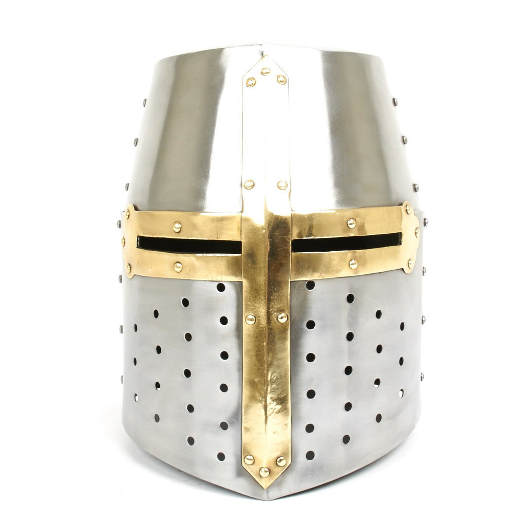 Medieval Crusader Knight s Great Helmet - 18G Steel and Brass with ...