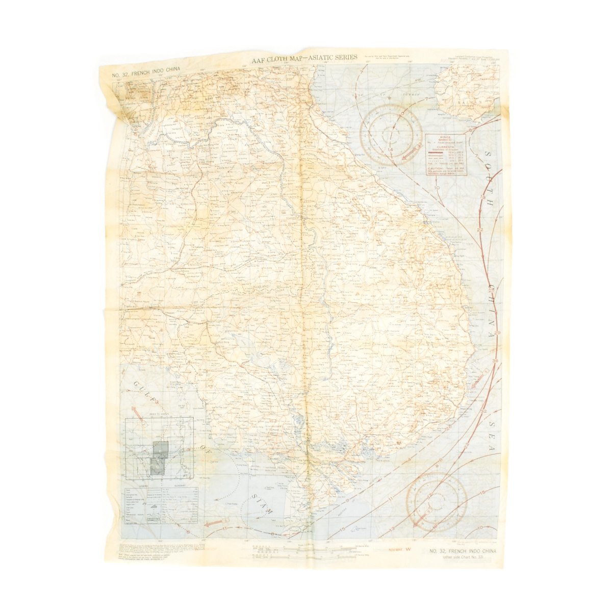 Original U.S. WWII Army Air Force Silk Escape Maps - Asiatic Series No  32-35 - Dated 1943 – International Military Antiques