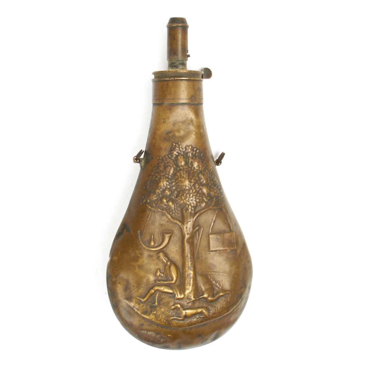 Farmhouse Antique Brass Embossed Powder or Shot Flask