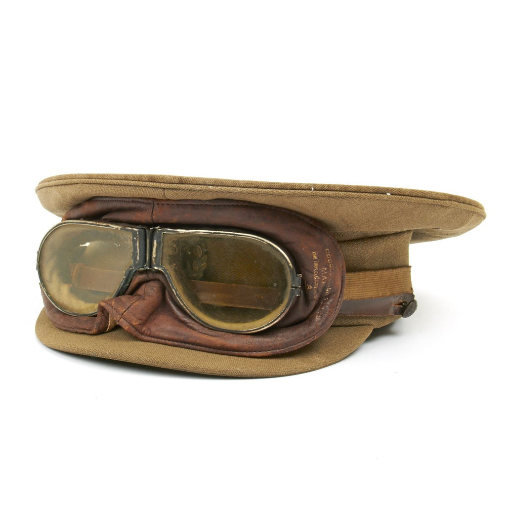 Original British WWI Royal Flying Corps Aviator Visor Cap with Triplex MkII Flying Mask Goggles Original Items