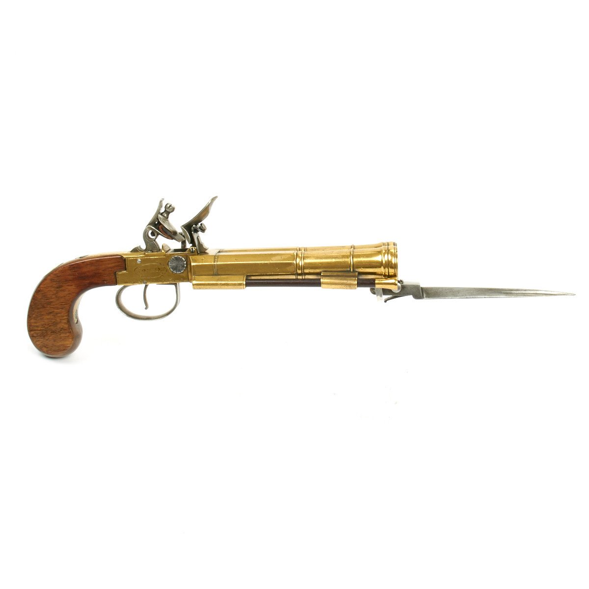 Blair of London flintlock belt blunderbuss pistol, Brass 5 3/4 staged  cannon barrel with flared and