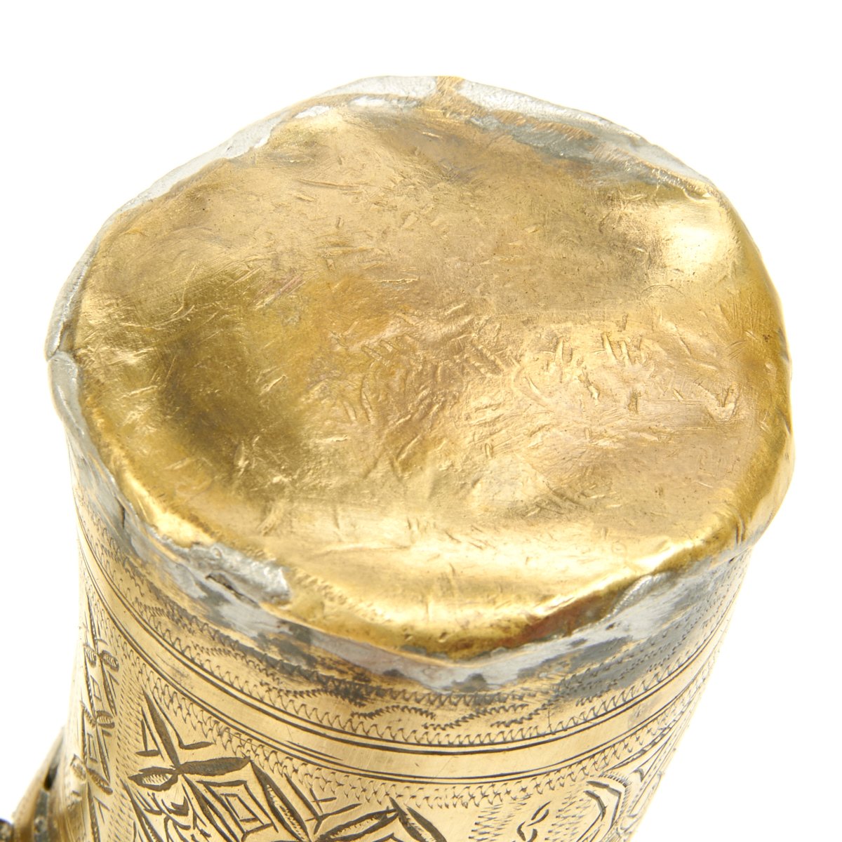 Antique Decorated Brass Gun Powder Horn North African circa 18th